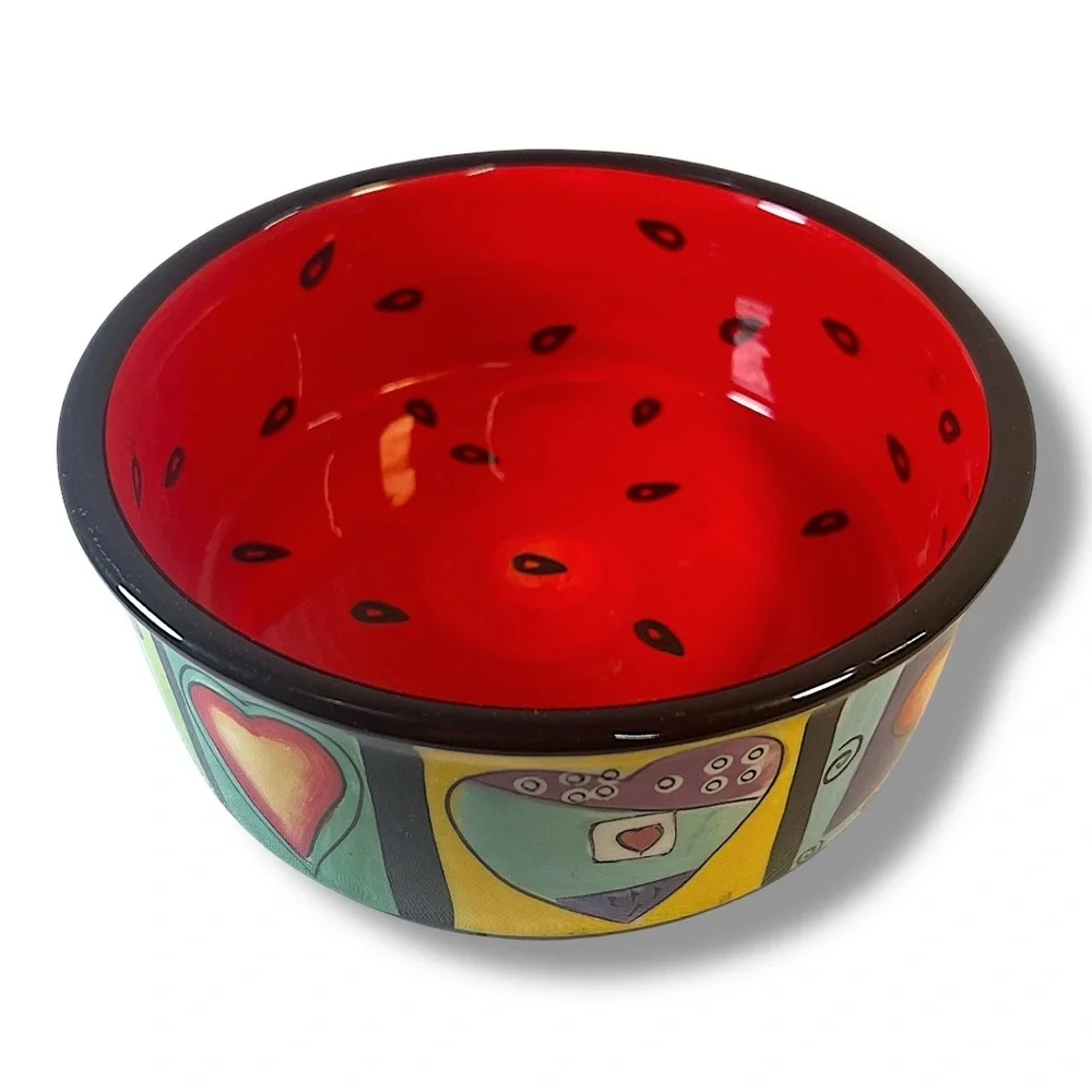 HEARTS & WATERMELON INTERIOR DOG DISH/Ceramic/by Naylor/like new